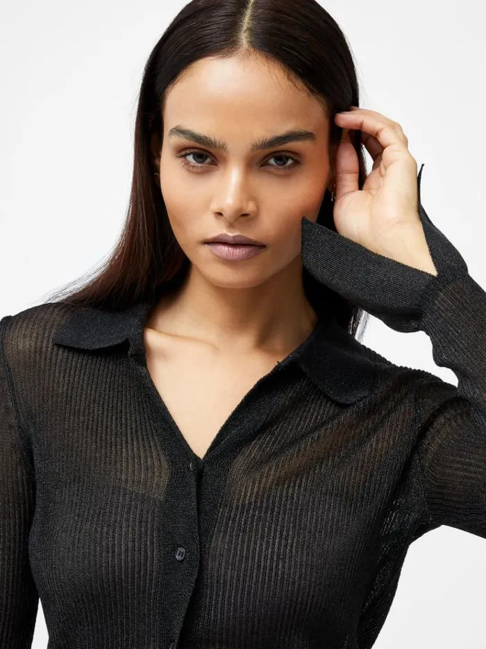 French Connection Tops Lurex Mix Collared Top Black 8211 Woman