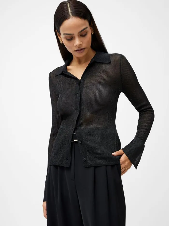 French Connection Tops Lurex Mix Collared Top Black 8211 Woman