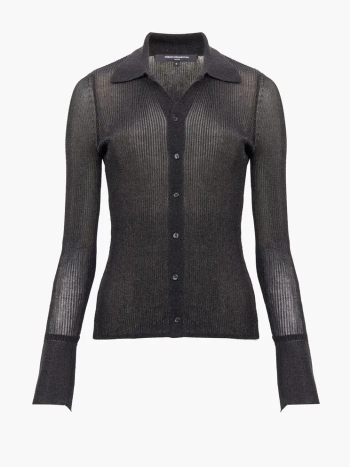 French Connection Tops Lurex Mix Collared Top Black 8211 Woman