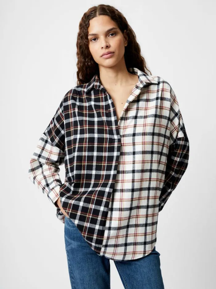French Connection Tops Mixed Flannel Check Popover Shirt Blackwinter White 8211 Woman French Connection Tops Mixed Flannel Check Popover Shirt Blackwinter White 8211 Woman