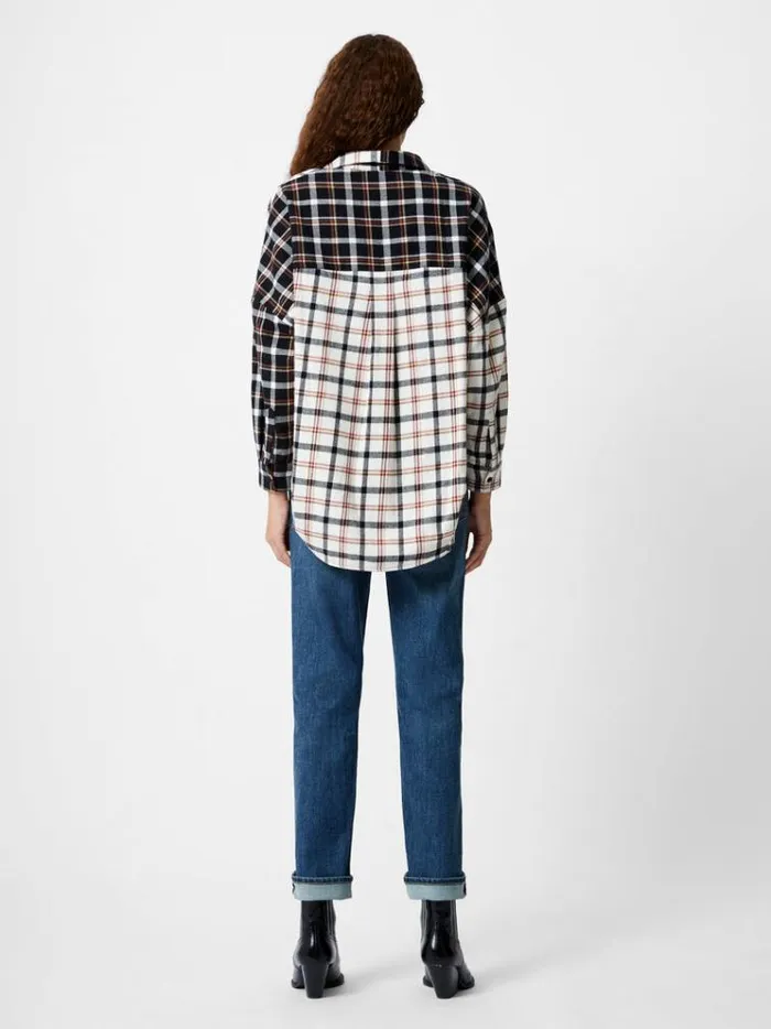 French Connection Tops Mixed Flannel Check Popover Shirt Blackwinter White 8211 Woman