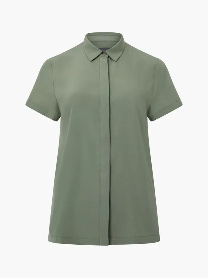 French Connection Tops Pleat Back Button Through Short Sleeve Shirt Khaki 8211 Woman French Connection Tops Pleat Back Button Through Short Sleeve Shirt Khaki 8211 Woman