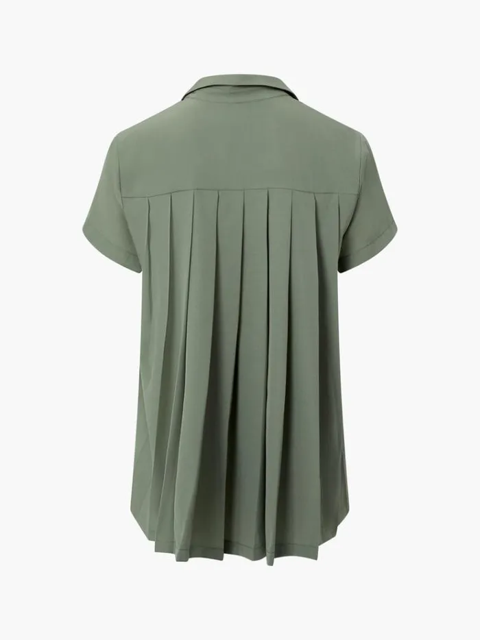 French Connection Tops Pleat Back Button Through Short Sleeve Shirt Khaki 8211 Woman