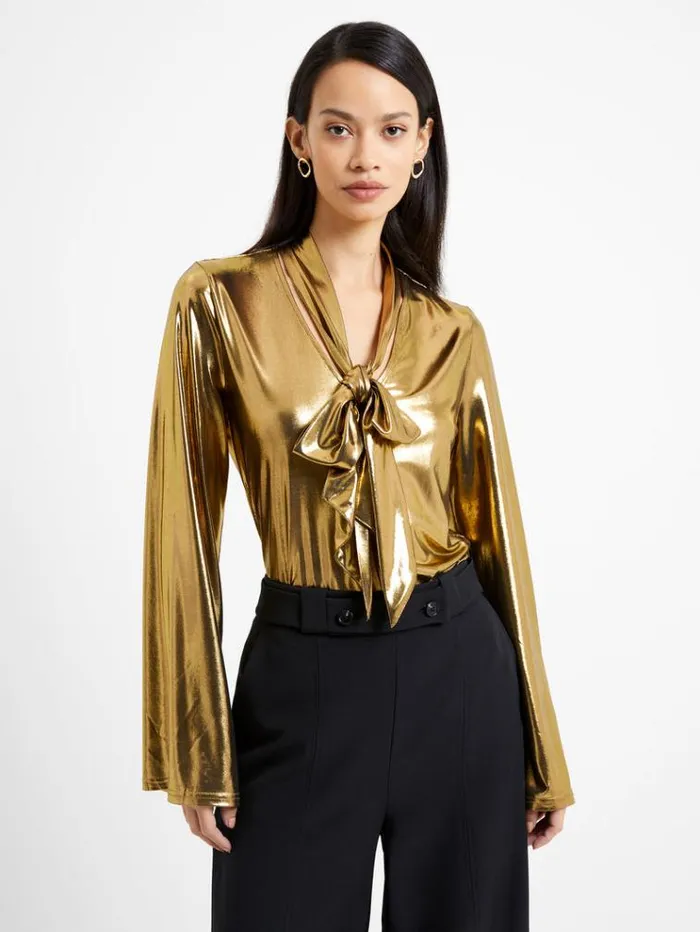 French Connection Tops Ronja Liquid Metal Shirt Gold 8211 Woman