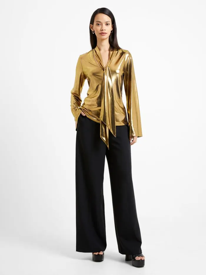 French Connection Tops Ronja Liquid Metal Shirt Gold 8211 Woman