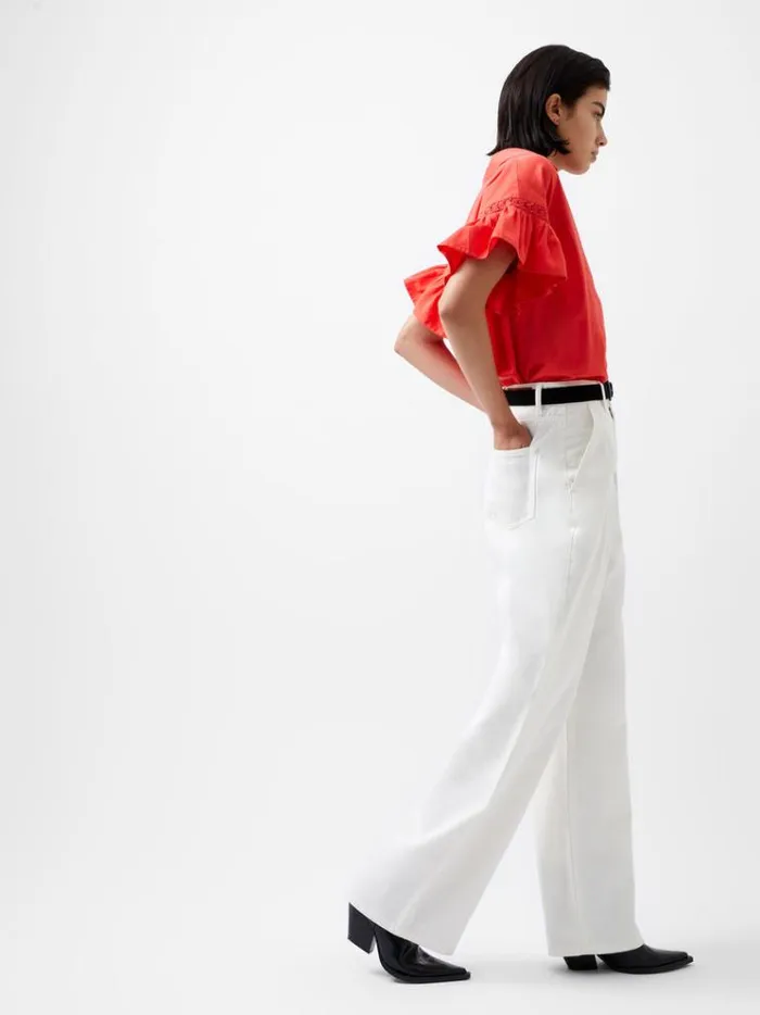 French Connection Tops Sindey Cotton Short Sleeve Popover Shirt Cayenne Red 8211 Woman