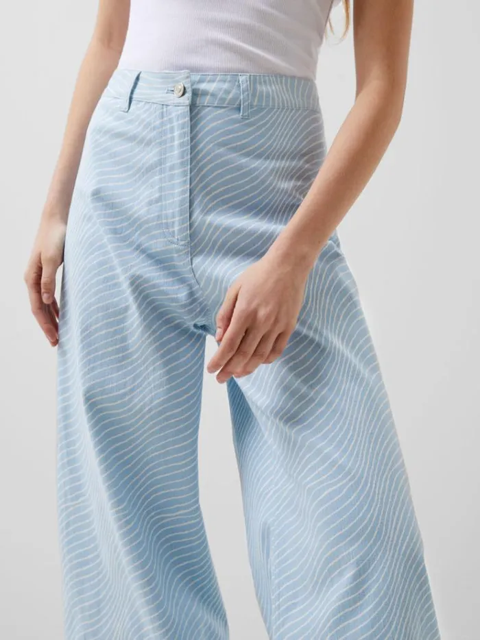 French Connection Trousers Hadley Ateena Twill Wide Fit Trousers 34 Inch Blue Mist 8211 Woman