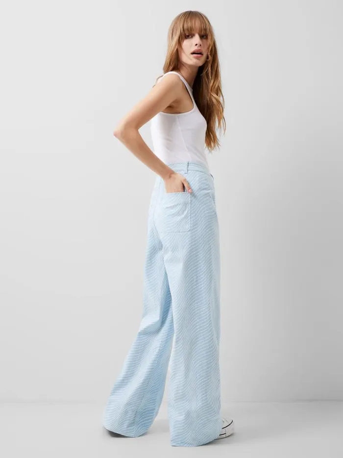 French Connection Trousers Hadley Ateena Twill Wide Fit Trousers 34 Inch Blue Mist 8211 Woman