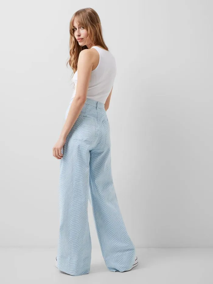 French Connection Trousers Hadley Ateena Twill Wide Fit Trousers 34 Inch Blue Mist 8211 Woman
