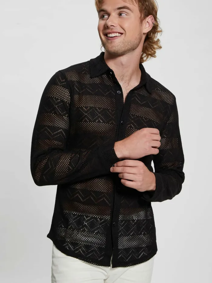 Geo Crochet Shirt Black Shirts GUESS Men