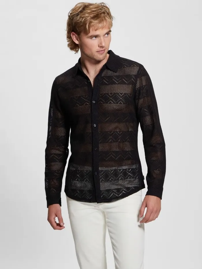 Geo Crochet Shirt Black Shirts GUESS Men