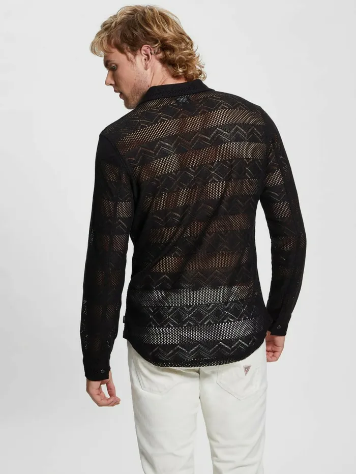 Geo Crochet Shirt Black Shirts GUESS Men