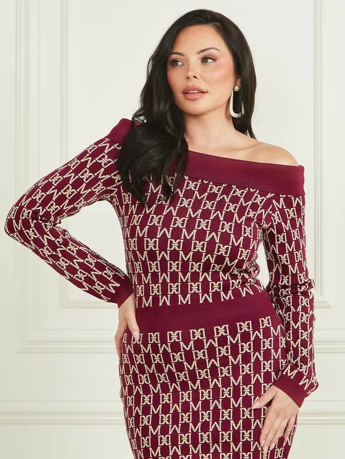GUESS Angelina OfftheShoulder Dress M Allover Jacquard Vinega Women Dresses and Jumpsuits