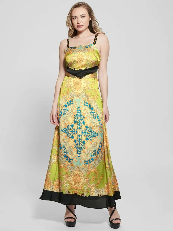 GUESS Athena Satin Maxi Skirt Baroque Lime Women Bottoms GUESS Athena Satin Maxi Skirt Baroque Lime Women Bottoms