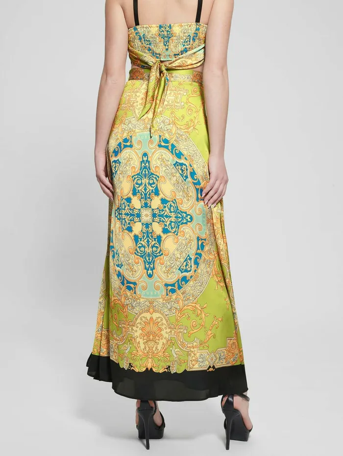 GUESS Athena Satin Maxi Skirt Baroque Lime Women Bottoms GUESS Athena Satin Maxi Skirt Baroque Lime Women Bottoms