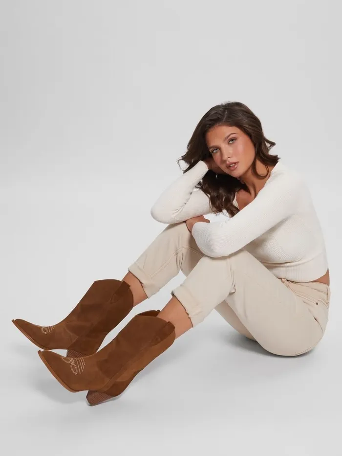 GUESS Boots and Booties Women Odilia Cowboy Boots Medium Brown GUESS Boots and Booties Women Odilia Cowboy Boots Medium Brown