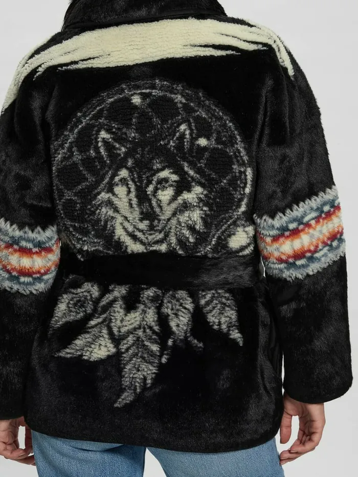 GUESS Carlotta FauxFur Wrap Jacket Black Women Jackets and Coats