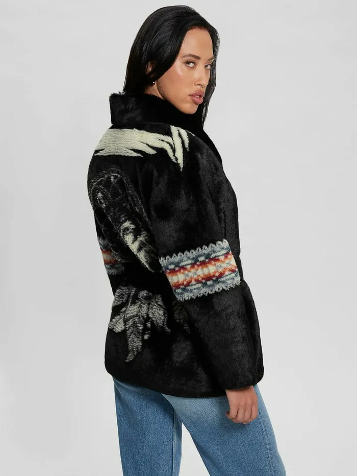 GUESS Carlotta FauxFur Wrap Jacket Black Women Jackets and Coats
