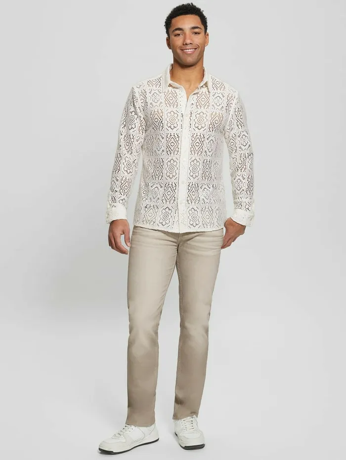 GUESS Craft Crochet Shirt Salt White Multi Men Shirts GUESS Craft Crochet Shirt Salt White Multi Men Shirts
