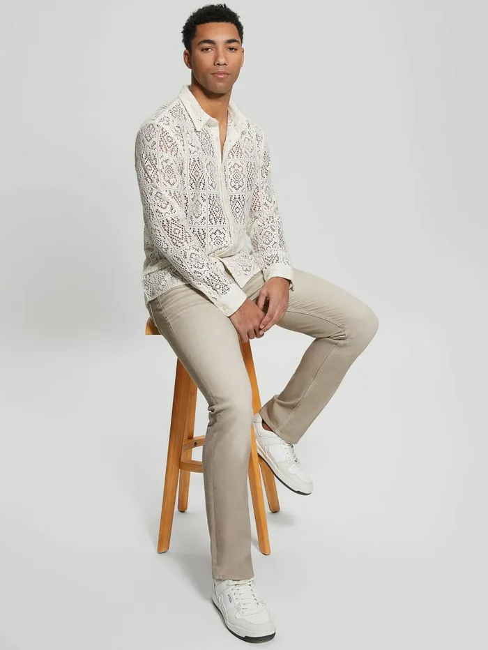 GUESS Craft Crochet Shirt Salt White Multi Men Shirts GUESS Craft Crochet Shirt Salt White Multi Men Shirts