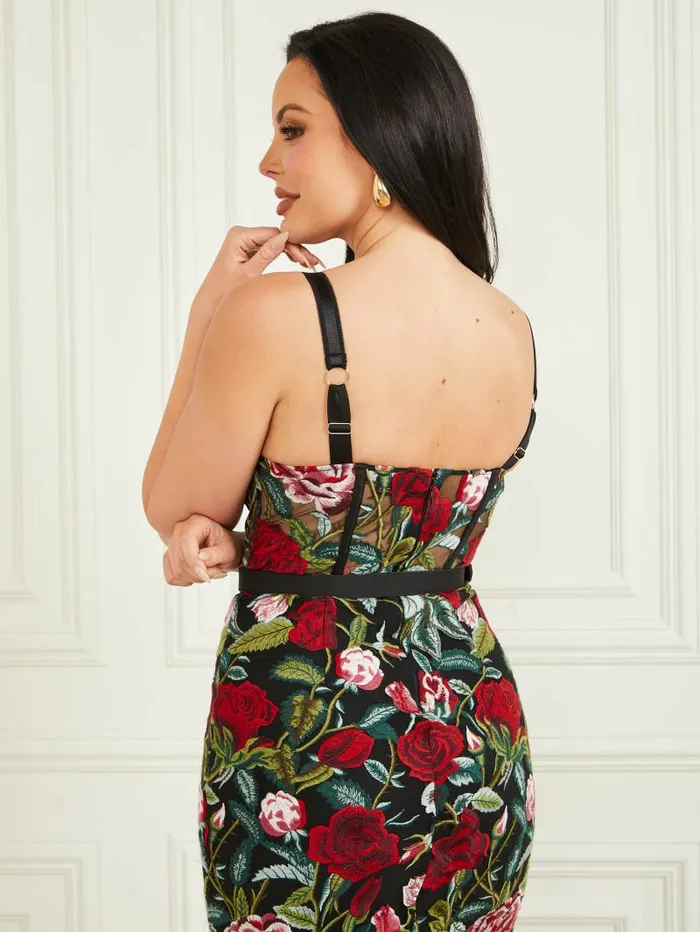 GUESS Dresses and Jumpsuits Women Embroidered Floral Corset Dress Black Floral Multi GUESS Dresses and Jumpsuits Women Embroidered Floral Corset Dress Black Floral Multi