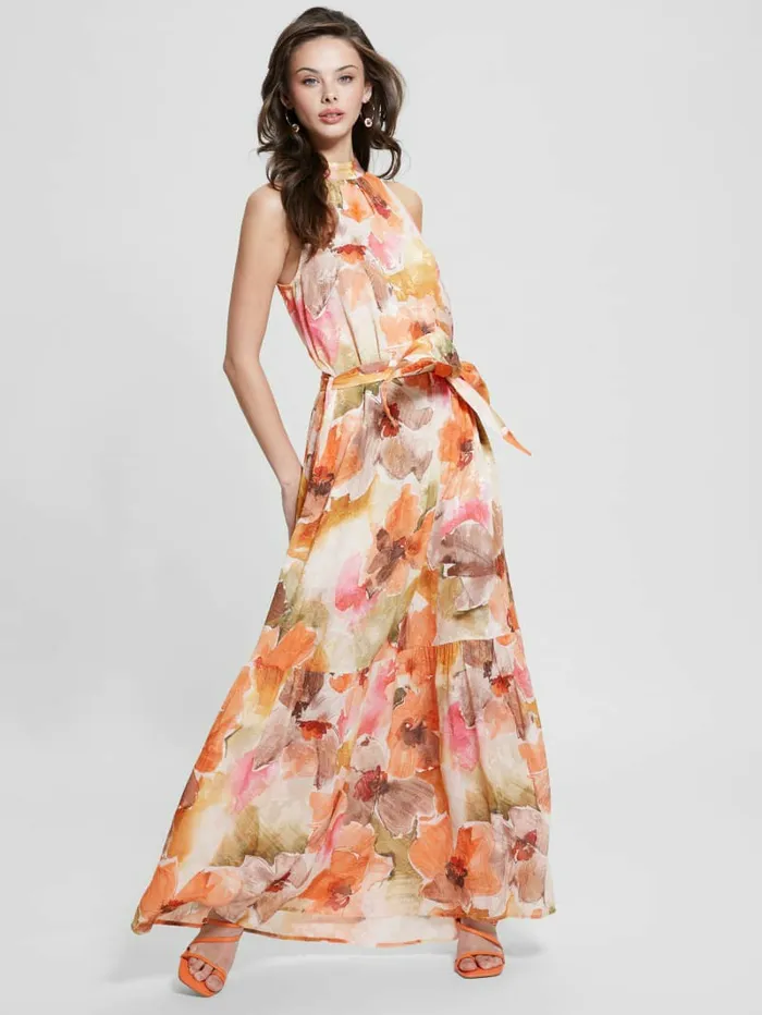 GUESS Dresses and Jumpsuits Women Katia Halter Maxi Dress Acquarelle Bloom Print
