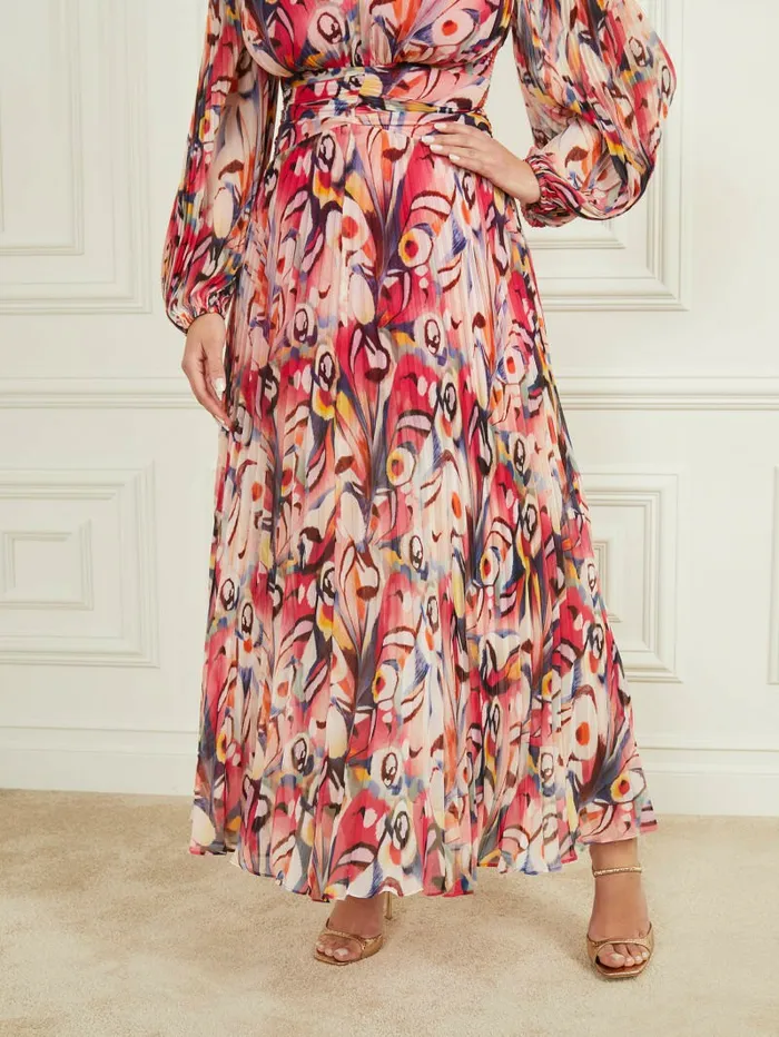 GUESS Dresses and Jumpsuits Women Wonderland Pleated Maxi Dress Wonderland Print GUESS Dresses and Jumpsuits Women Wonderland Pleated Maxi Dress Wonderland Print