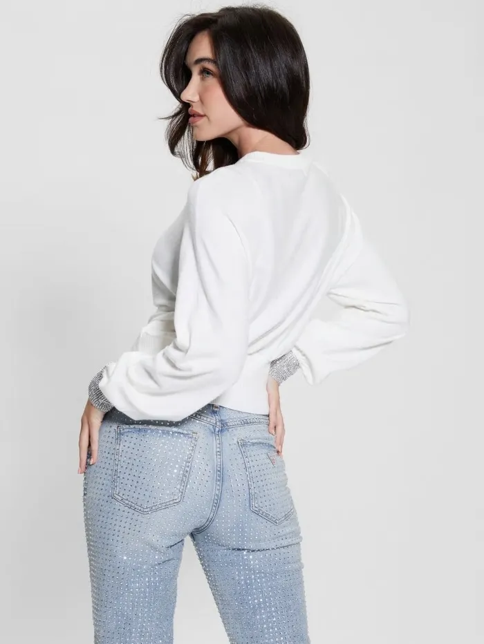 GUESS Eco Posa Bling Cuff Sweater Dove WhiteSilver Women Sweaters and Knits GUESS Eco Posa Bling Cuff Sweater Dove WhiteSilver Women Sweaters and Knits