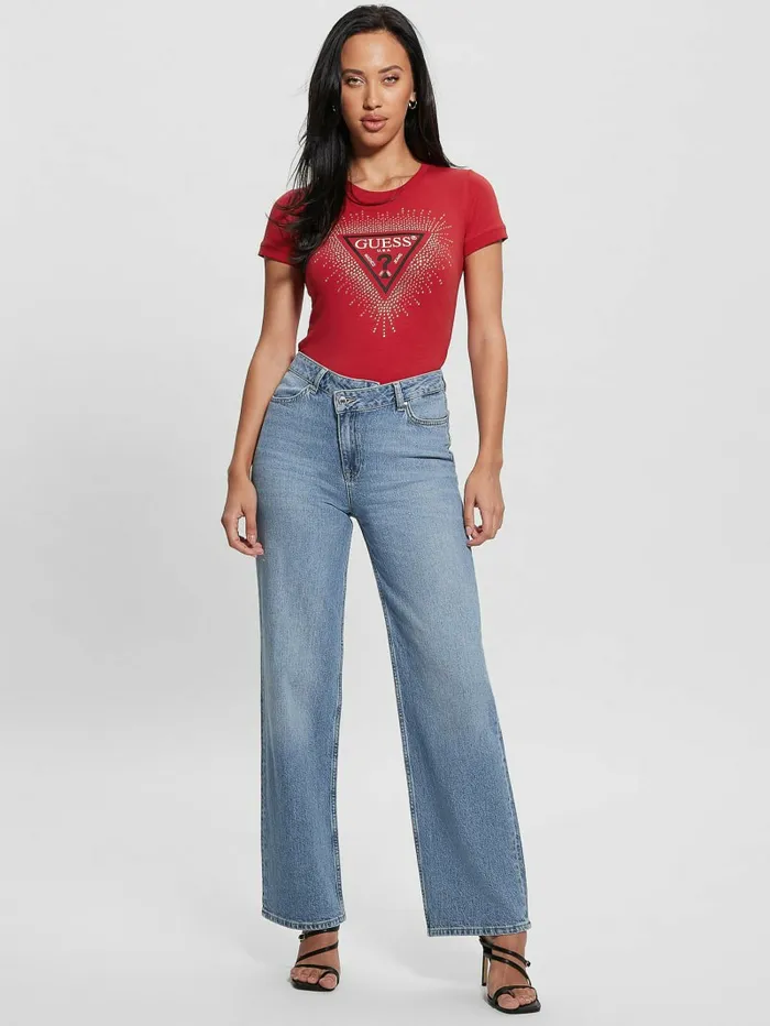 GUESS Eco Signature Rhinestone Tee Chili Red Women Tops