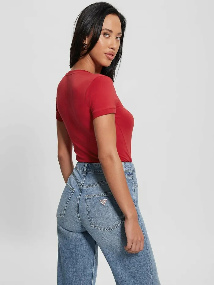 GUESS Eco Signature Rhinestone Tee Chili Red Women Tops