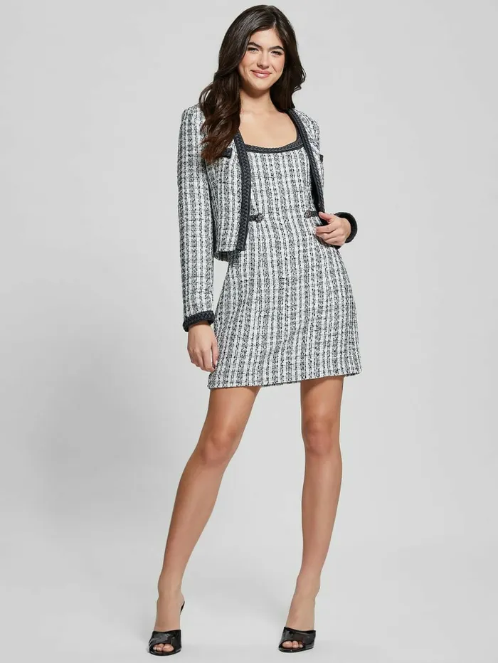 GUESS Eco Tosca Tweed Jacket Black And White Boucle Co Women Jackets and Coats