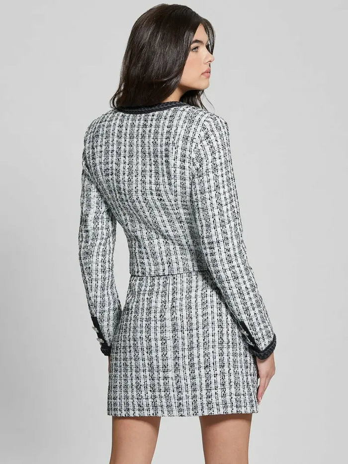 GUESS Eco Tosca Tweed Jacket Black And White Boucle Co Women Jackets and Coats