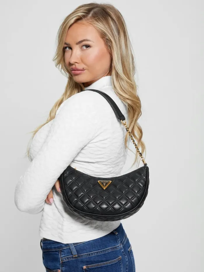 GUESS Handbags Women Giully Quilted TopZip Shoulder Bag Black GUESS Handbags Women Giully Quilted TopZip Shoulder Bag Black