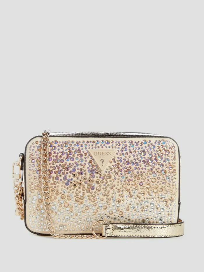 GUESS Handbags Women Lua Rhinestone Mini Crossbody Gold