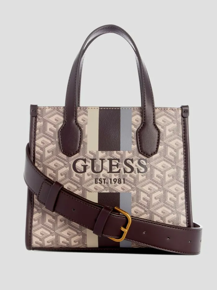GUESS Handbags Women Silvana Mini Totes Espresso Logo