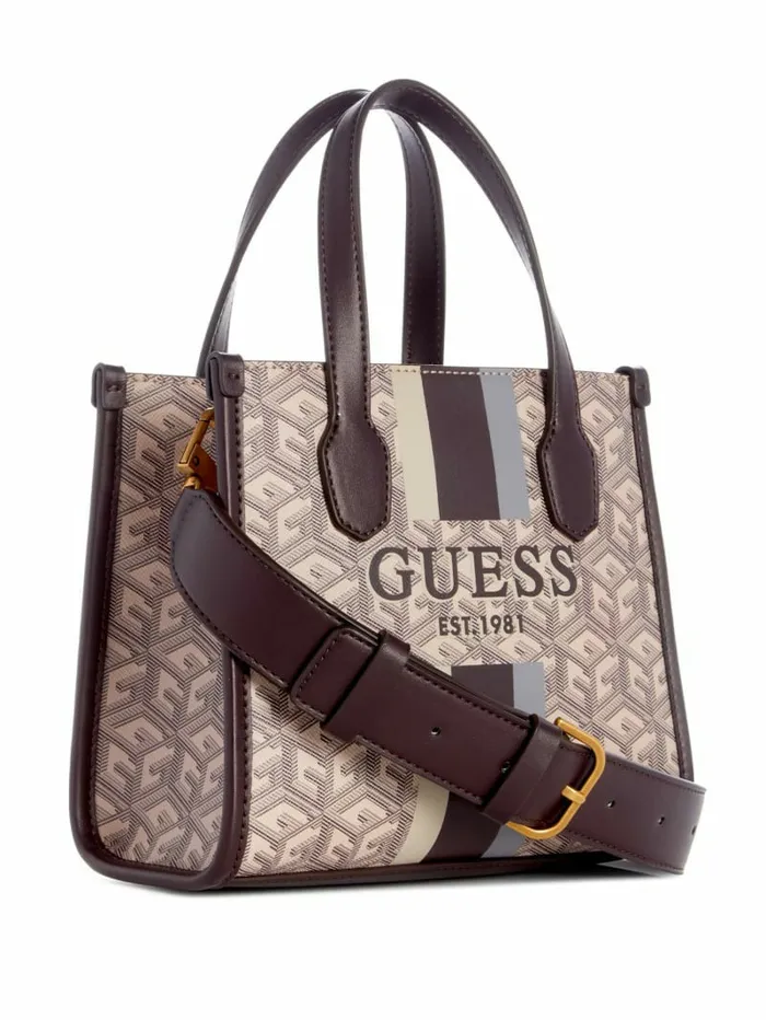 GUESS Handbags Women Silvana Mini Totes Espresso Logo GUESS Handbags Women Silvana Mini Totes Espresso Logo