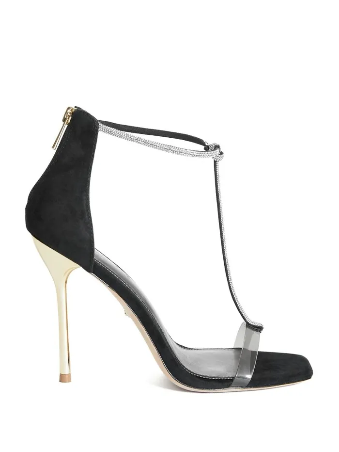 GUESS Heels Women Olivia Embellished Heeled Sandal Black Snakeskin