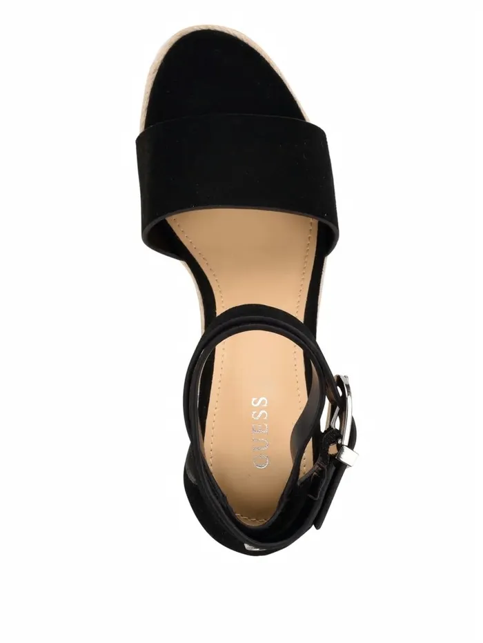 GUESS Hidy Suede Espadrille Wedges Black Women Sandals GUESS Hidy Suede Espadrille Wedges Black Women Sandals