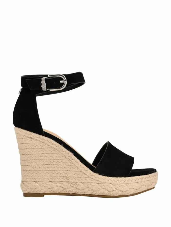 GUESS Hidy Suede Espadrille Wedges Black Women Sandals GUESS Hidy Suede Espadrille Wedges Black Women Sandals