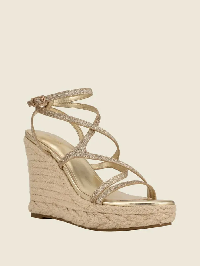 GUESS Hirani Strappy Espadrille Wedges Gld1 Gold Women Sandals