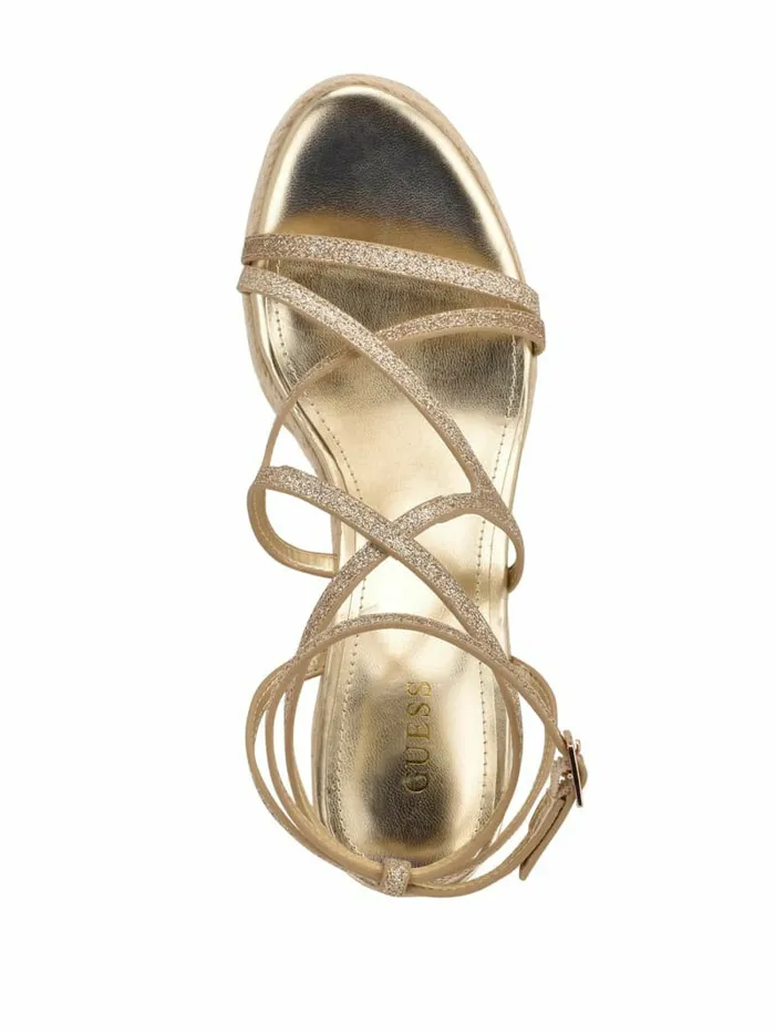 GUESS Hirani Strappy Espadrille Wedges Gld1 Gold Women Sandals