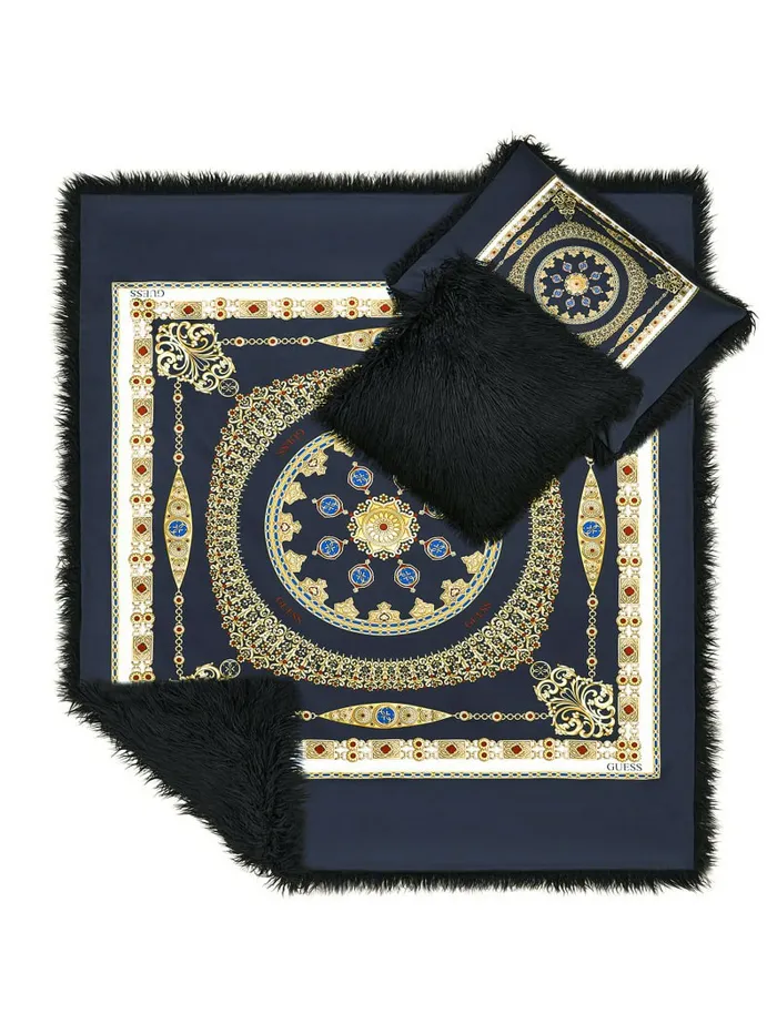 GUESS Home Women Helma FauxFur Pillow Black Floral Print GUESS Home Women Helma FauxFur Pillow Black Floral Print