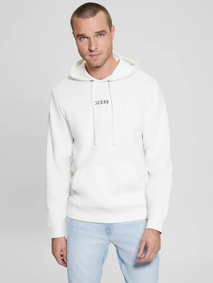 GUESS Hoodies and Sweaters Men Eco Roy Embroidered Logo Hoodie Frosted White