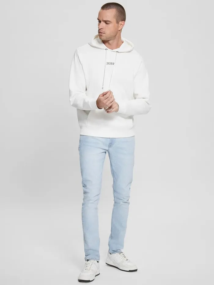 GUESS Hoodies and Sweaters Men Eco Roy Embroidered Logo Hoodie Frosted White GUESS Hoodies and Sweaters Men Eco Roy Embroidered Logo Hoodie Frosted White