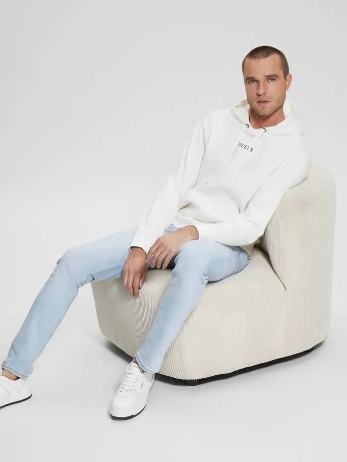GUESS Hoodies and Sweaters Men Eco Roy Embroidered Logo Hoodie Frosted White GUESS Hoodies and Sweaters Men Eco Roy Embroidered Logo Hoodie Frosted White