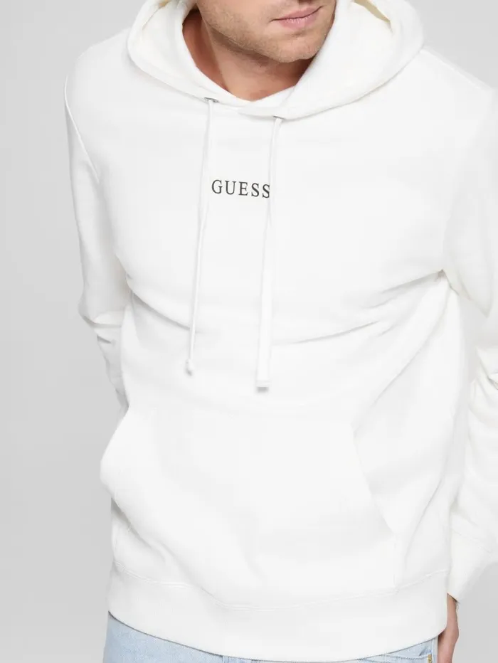 GUESS Hoodies and Sweaters Men Eco Roy Embroidered Logo Hoodie Frosted White GUESS Hoodies and Sweaters Men Eco Roy Embroidered Logo Hoodie Frosted White