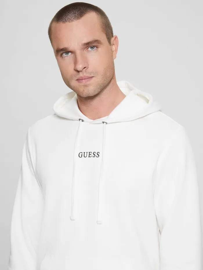 GUESS Hoodies and Sweaters Men Eco Roy Embroidered Logo Hoodie Frosted White GUESS Hoodies and Sweaters Men Eco Roy Embroidered Logo Hoodie Frosted White