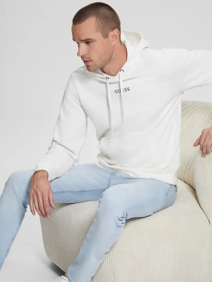 GUESS Hoodies and Sweaters Men Eco Roy Embroidered Logo Hoodie Frosted White GUESS Hoodies and Sweaters Men Eco Roy Embroidered Logo Hoodie Frosted White