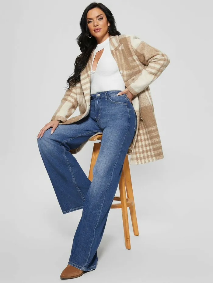 GUESS Jackets and Coats Women Ramona Plaid Coat Camel Check GUESS Jackets and Coats Women Ramona Plaid Coat Camel Check