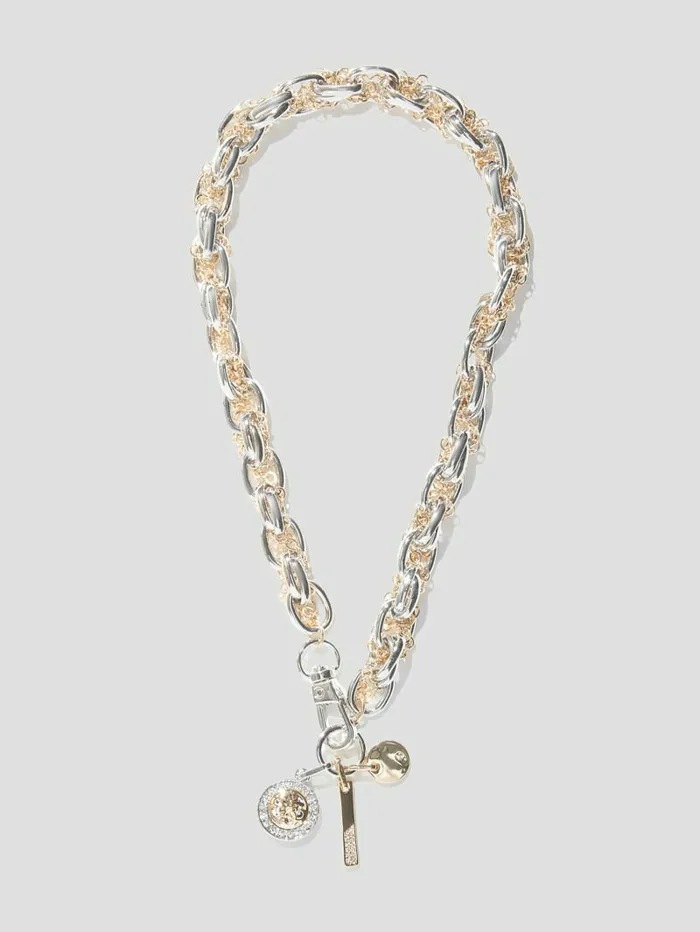 GUESS Jewelry Women Quattro G Charm Mixed Chain Necklace Silver